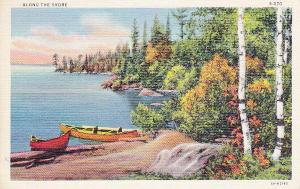 ALONG the SHORE MINNESOTA - 1946 Dated LINEN POSTCARD