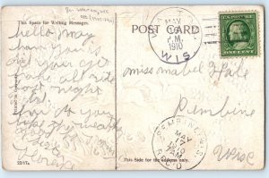 Best Wishes Horse Racing Horseshoe Flowers DPO (1905-1910) Walton WI Postcard