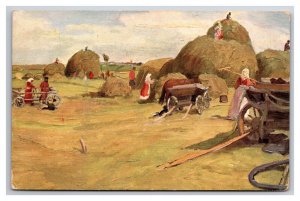 Haymaking Impressionst Painting Russian UNP DB Postcard Z7