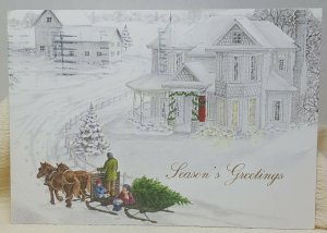 Christmas Season's Greetings Sleigh Tree Vintage Postcard