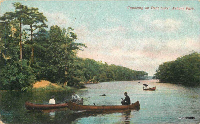 C-1910 Canoeing on Deal Lake Asbury Park New Jersey Borden postcard 10804