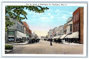 Burlington Wisconsin Postcard Pine St. North Washington St. 1920 Vintage Antique