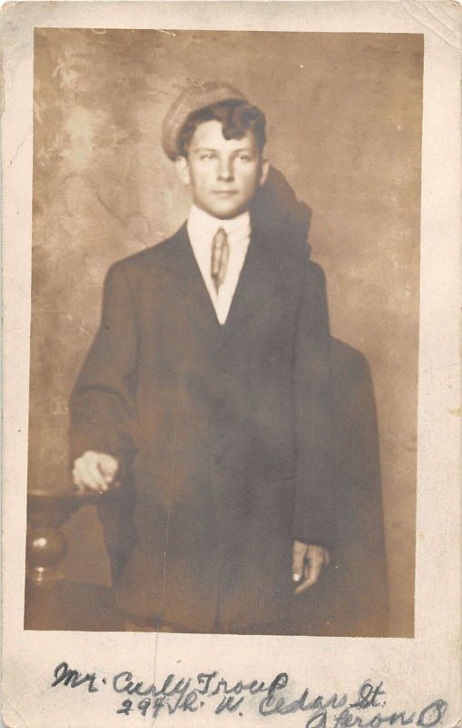 J32/ Akron Ohio RPPC Postcard c1910 Curly Troup Well-Dressed Man 121