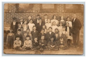 Vintage 1910's RPPC Postcard - Group Photo of School Children and Schoolhouse