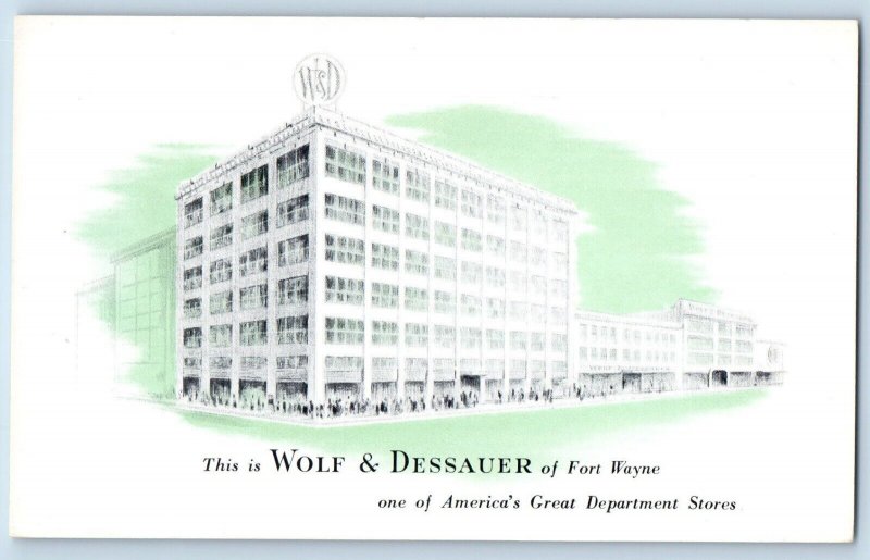 Fort Wayne Indiana IN Postcard Wolf & Dessauer Department Stores Building 1910