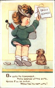 Children Comic Girl Dog To Do List c1940s Postcard