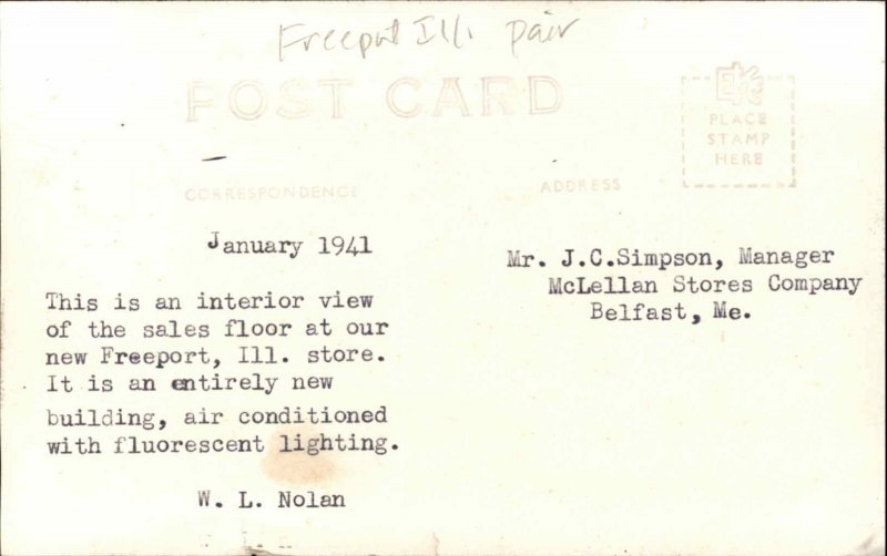 McLellan's Store Interior Freeport Illinois IL Real Photo Postcard
