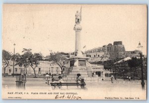 San Juan Puerto Rico Postcard Plaza Colon and Fort San Cristobal 1905 Tuck Art