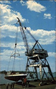 Toledo Ohio OH Port Authority Gantry Crane Lifting Tugboat Vintage Postcard