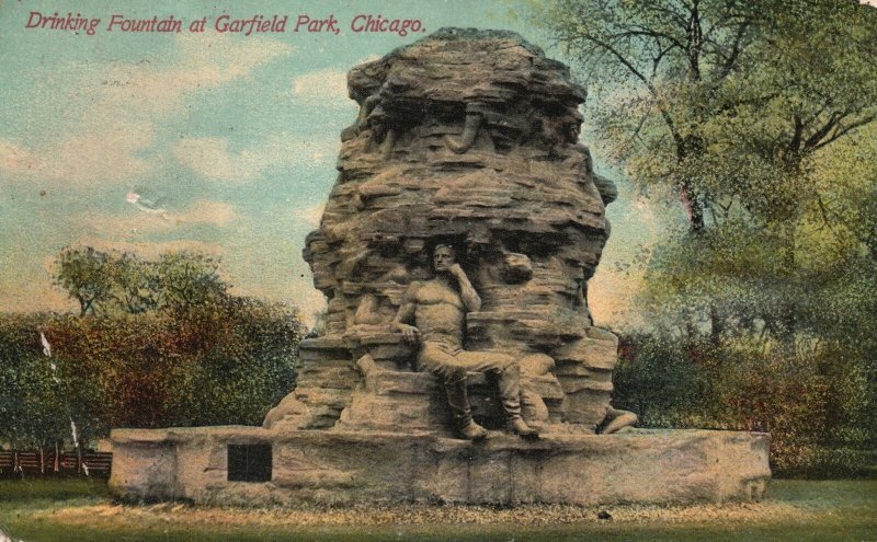 Vintage Postcard 1910 Drinking Fountain at Garfield Park Chicago Illinois ILL