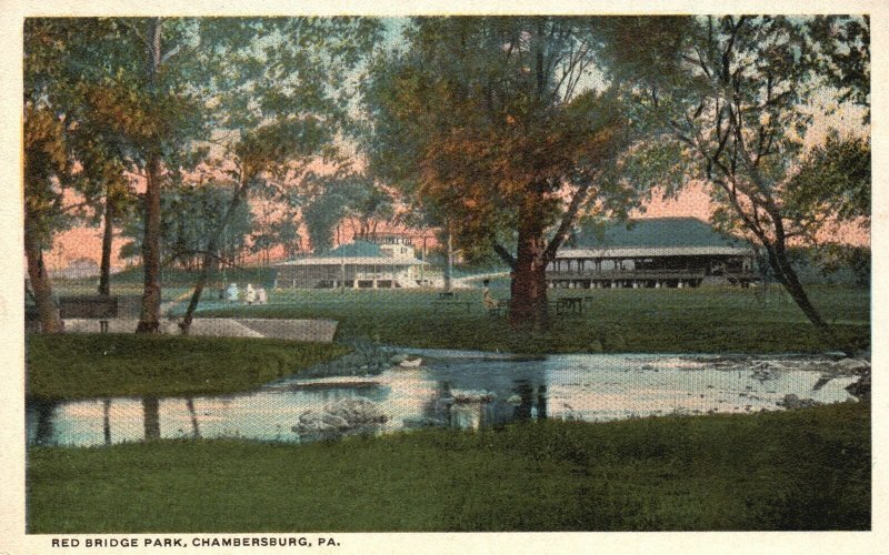 Vintage Postcard Red Bridge Park Chambersburg Pennsylvania Louis