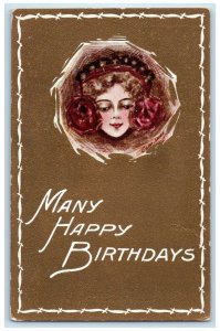 c1910's Happy Birthdays Pretty Woman Cobb Shinn Artist Signed Antique Postcard