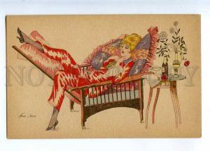 233195 Rest BELLE Lady by Xavier SAGER Vintage ART NOUVEAU PC