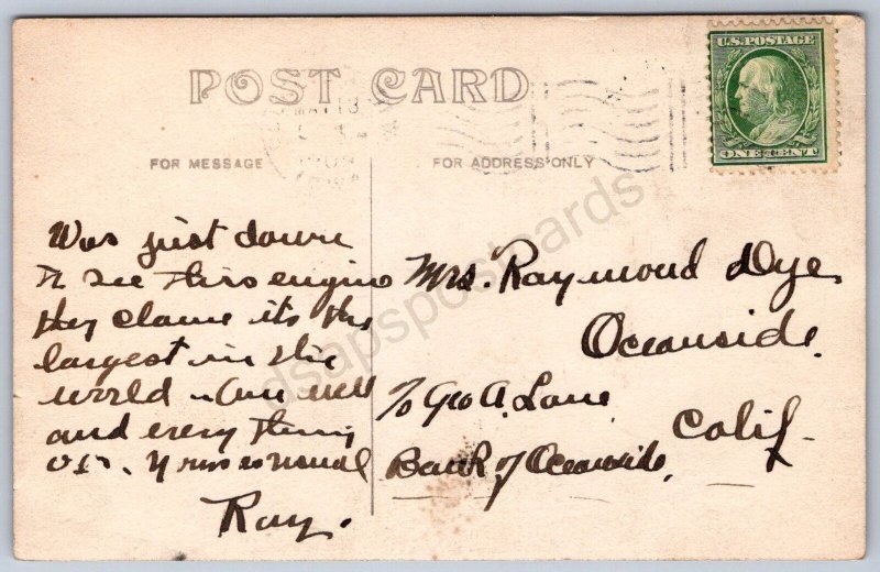 K15/ Iowa RPPC Postcard c1910 Southern Pacific Railroad Locomotive 72