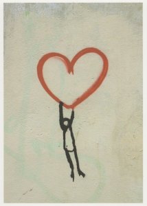 Stick Man Carrying Love Heart Graffiti Street Art German Postcard