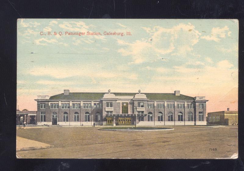 GALESBURG ILLINOIS CB&Q RAILROAD DEPOT TRAIN STATION VINTAGE POSTCARD GALVA