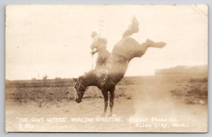 Miles City Montana Saddle Bronc Goat Getter Working Overtime RPPC Postcard L35