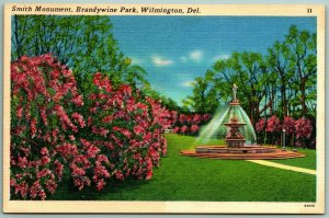 Smith Monument Brandywine Park Wilmington DE UNP Linen Postcard I4