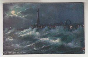 GREAT BRITAIN, BLACKPOOL, LIGHTHOUSE AT NIGHT, 1908 ppc., used.