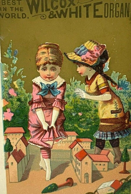 c.1880s Wilcox White Organ Piano Children Ornate Dress Toy Village Floral