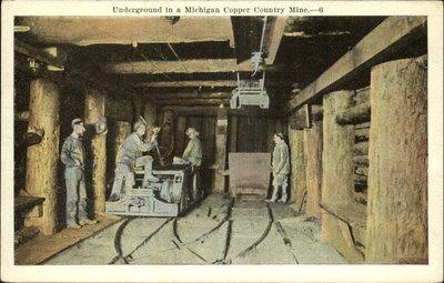 Michigan Copper Country Mine Underground Scene c1920 Post...