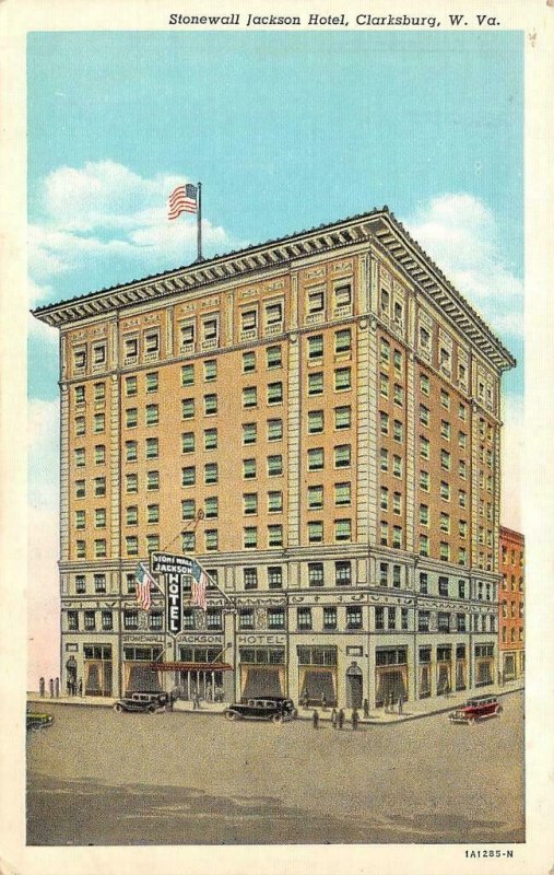 CLARKSBURG WV West Virginia STONEWALL JACKSON HOTEL 1942 Curteich Linen Postcard