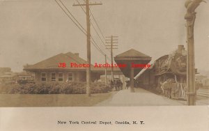 Depot, New York, Onieda, RPPC, New York Central Railroad Station Train 3965