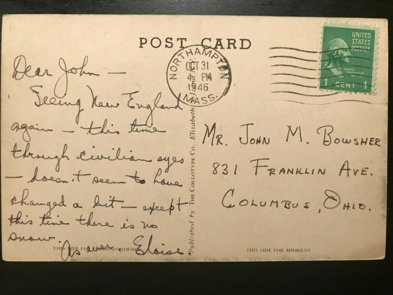 Vintage Postcard 1946 Grecourt Gates, Smith College, Northampton, Massachusetts