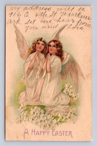A HAPPY EASTER HOLIDAY ANGELS TEXAS EMBOSSED POSTCARD 1908