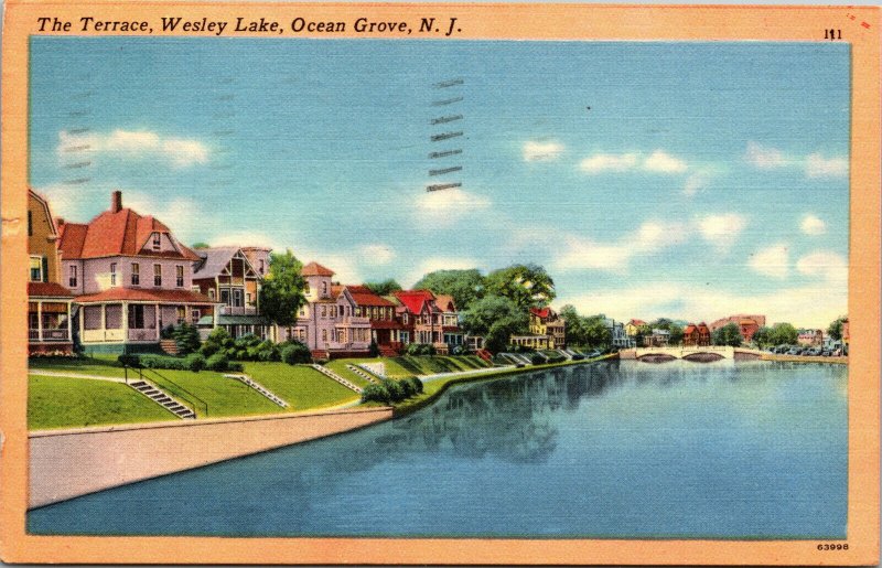 Vtg 1950s The Terrace Wesley Lake Ocean Grove New Jersey NJ Linen Postcard