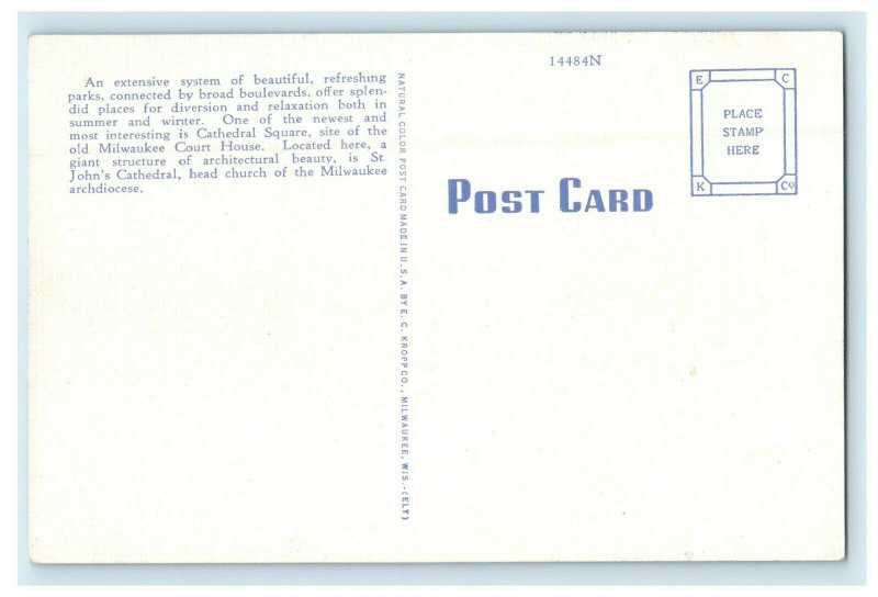 c1940s Cathedral Square, Milwaukee Wisconsin WI Unposted Postcard
