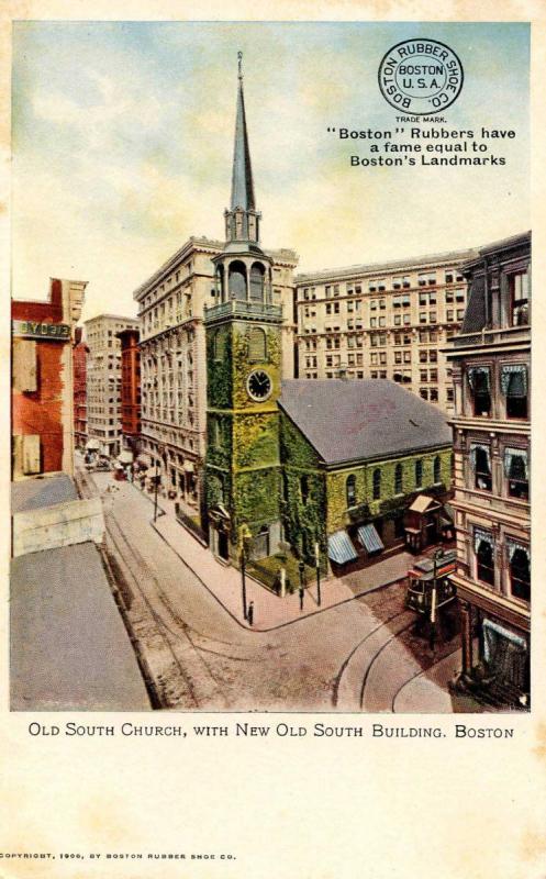 MA - Boston. Old South Church. Advertising Boston Rubber Shoe Company