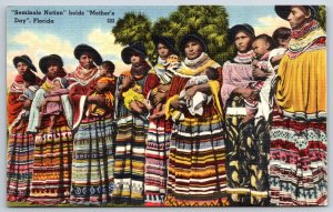 Native Americana~Florida~Seminole Nation Mothers Day Scene~Vtg Linen Postcard