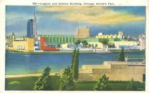1933 Chicago World's Fair Lagoon and Science Building Litho Postcard Unused
