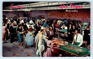 LAS VEGAS, NV Nevada ~ Hotel Riviera CASINO SCENE Roulette Table 1961 Postcard