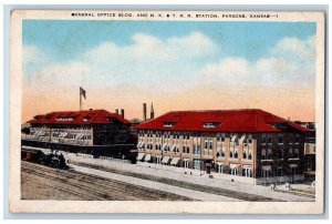 Parson Kansas KS Postcard General Office Building M K T R R Station 1940 Antique