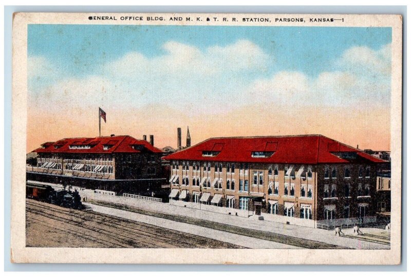 Parson Kansas KS Postcard General Office Building M K T R R Station 1940 Antique