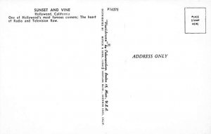 Sunset and Vine Hollywood  California Postcard