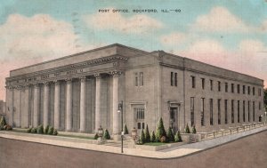 Vintage Postcard 1944 Post Office Building Rockford Illinois ILL Structure