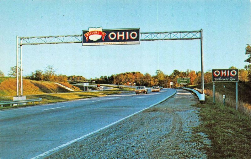 Ohio OH   WELCOME SIGN & STATE FLAG & MAP~Roadside Attractions   *3* Postcards