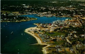 Postcard MA Cape Cod Aerial View Hyannis Harbor Cottages Marina 1950s S21