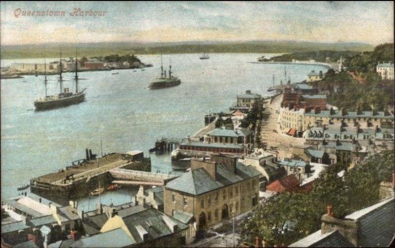 Queenstown Ireland Harbour Ships Bldgs c1910 Postcard