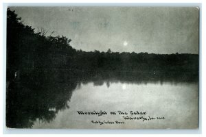 c1910 Moonlight on the Cedar, Waverly Iowa IA Antique Unposted Postcard