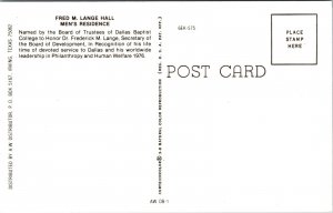 Fred M Lange Hall Mens Residence Dallas Texas TX Postcard VTG UNP Curteich  