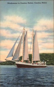 Camden Maine Harbor Windjammer Schooner Linen Vintage Postcard