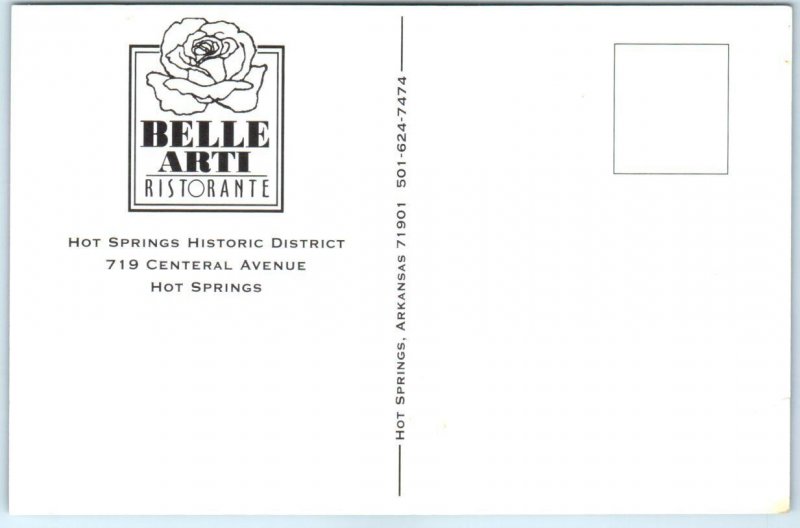 Postcard - Belle Arti Ristorante - Hot Springs, Arkansas