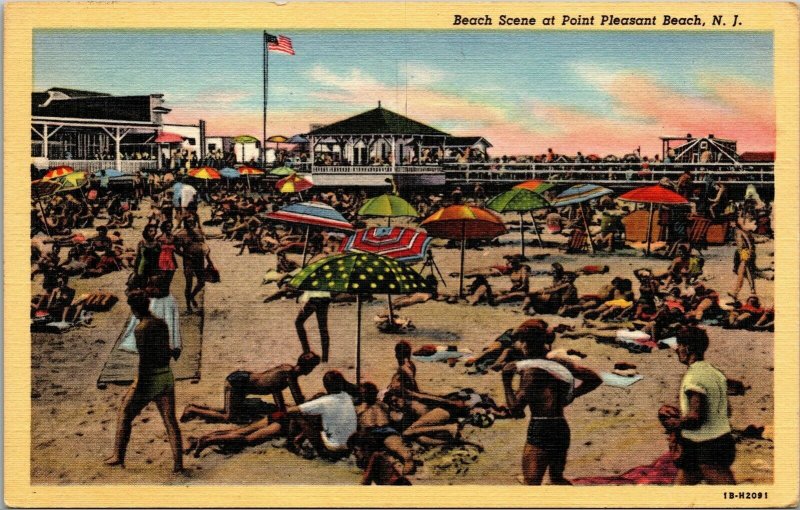 Vtg Beach Scene View Bathers Point Pleasant Beach New Jersey NJ 1940s Postcard