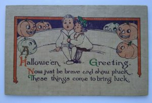 Antique Halloween Postcard Everett Studios Children Goblin Pumpkins Original  