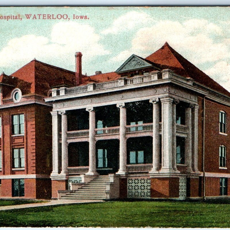 c1910s Waterloo, IA City Presbyterian Hospital Litho Photo Postcard Vtg A61