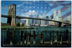 Postcard - The World Trade Center and Brooklyn Bridge - New York City, New York